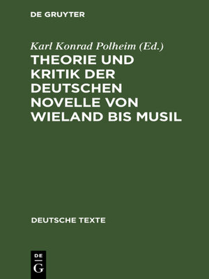 cover image of Theorie und Kritik der deutschen Novelle von Wieland bis Musil